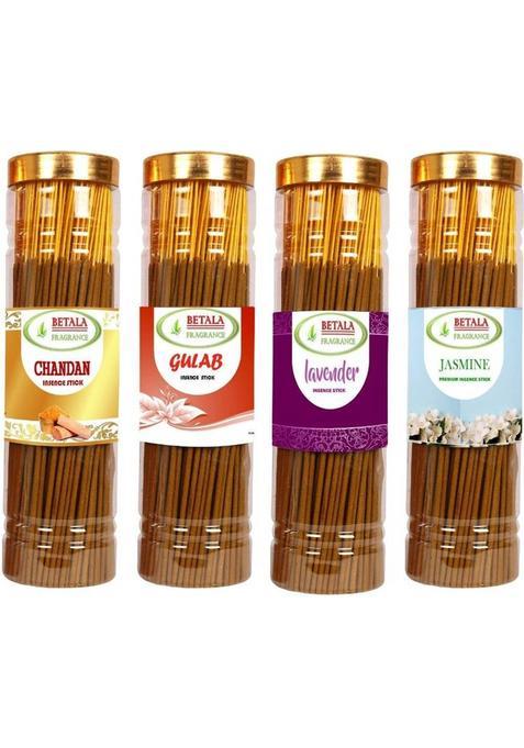 Betala Fragrance 4 In 1 Flavour Agarbatti For Pooja Packs Of 100 Gm Incense Sticks Chandan, Gulab, Jasmine, Lavender (400 G, Set 1)