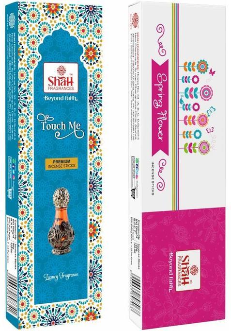 Shah Fragrances Touch Me + Spring Flower Premium Incense Sticks (Pack Of 2)(180 Grams) Assorted (180 G, Set 1)