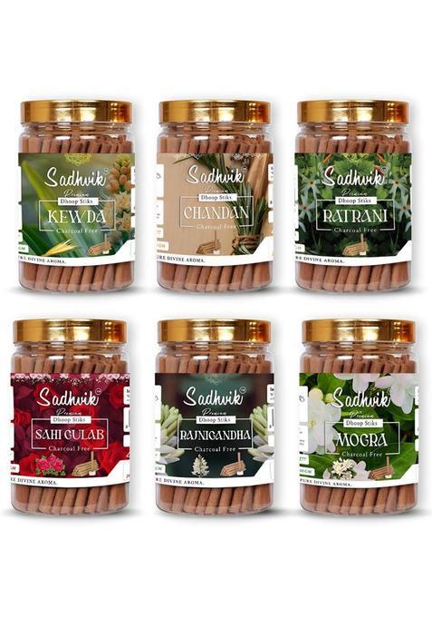 Sadhvik Premium Rajnigandha Kewda Chandan Gulab Ratrani Mogra Incense Sticks Agarbatti Mogra, Kewda, Gulab, Chandan, Ratrani, (100 G, Set Of 6)