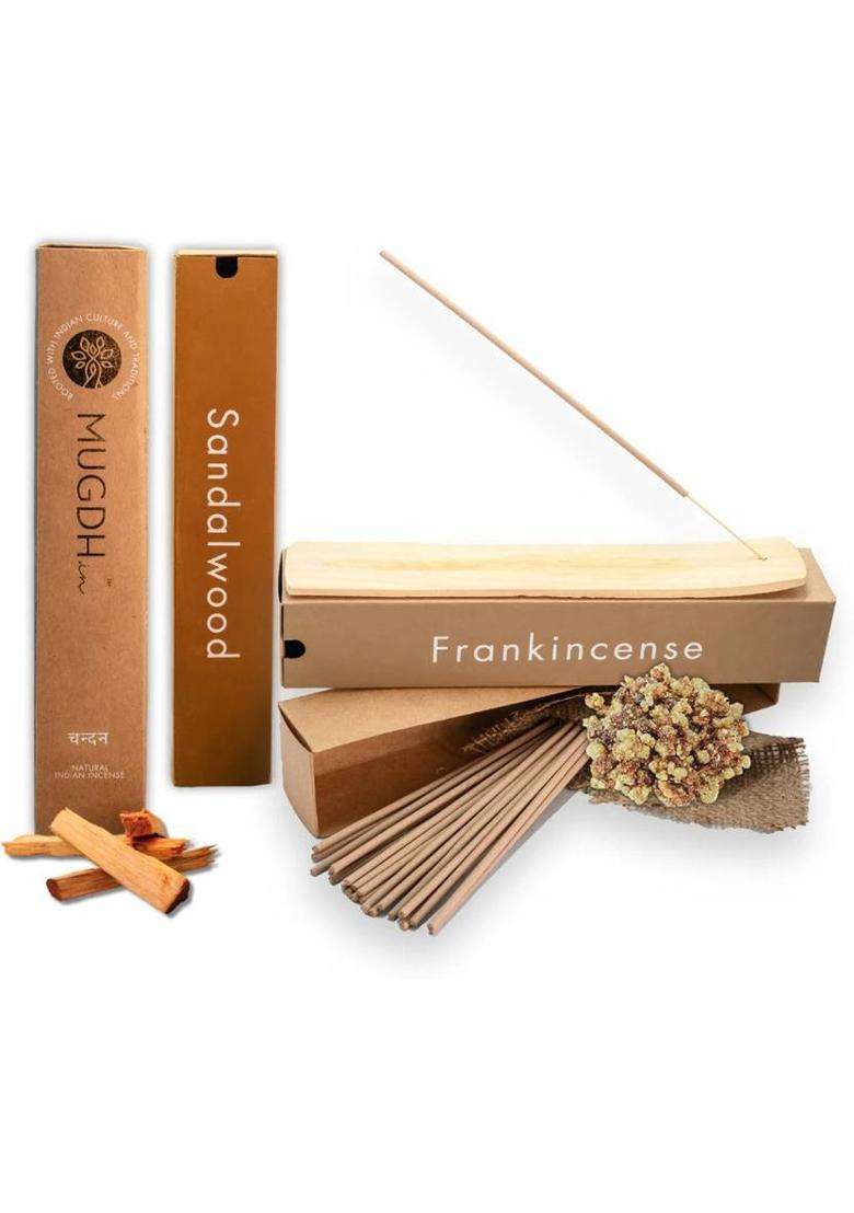 Mugdh Natural Incense Sticks Combo - 100 100% & Charcoal Free Chandan Loban (100 Units Set Of 2) - Indya
