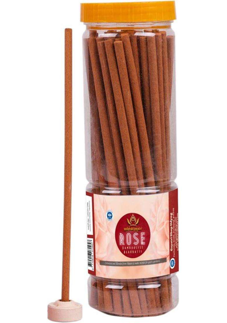 Aadishaktigayatri Rose Premium Bambooless Dhoop Agarbatti Stick (250 Gm Jar) 8 Inch Long Gulab Dhoopbatti Burning Time 1.5 Hours Highly Sented Charcoal Free G Set Of 1) - Indya