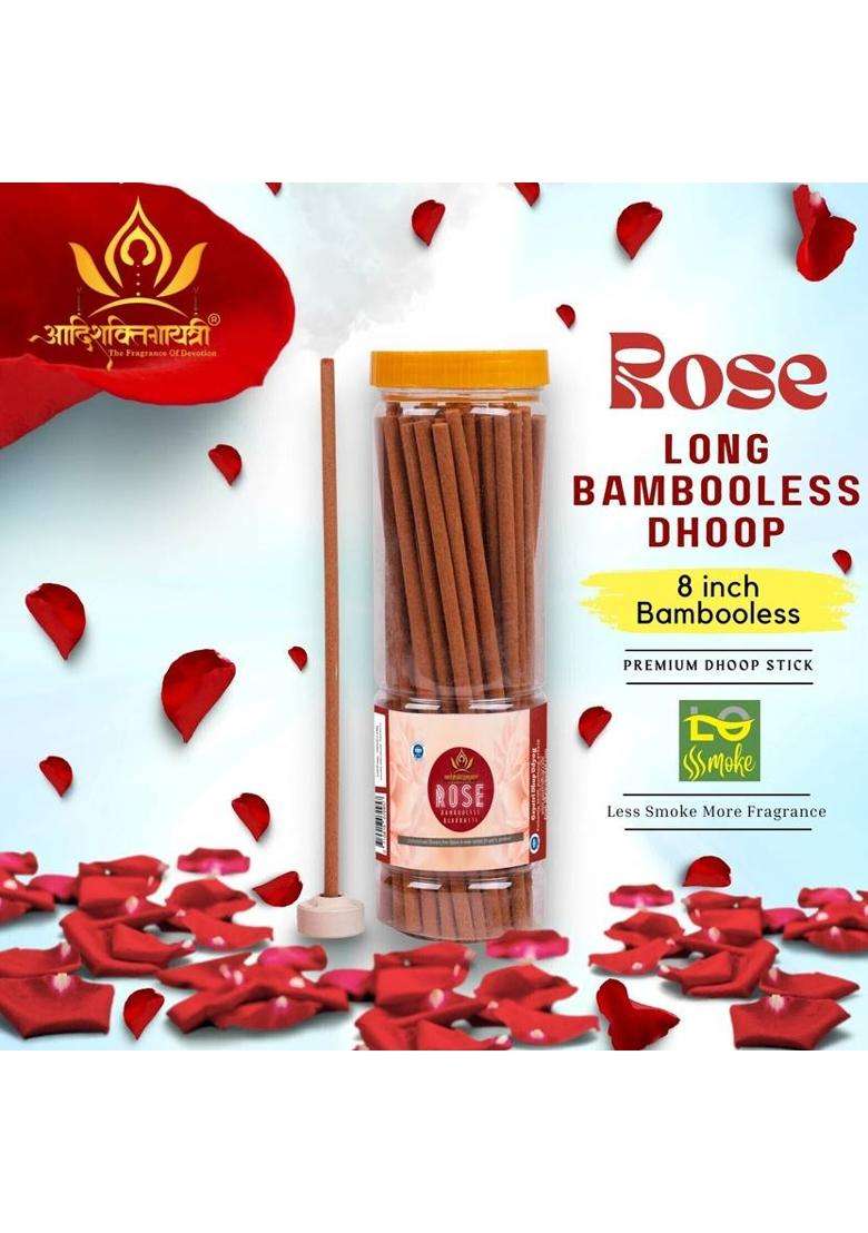 Aadishaktigayatri Rose Premium Bambooless Dhoop Agarbatti Stick (250 Gm Jar) 8 Inch Long Gulab Dhoopbatti Burning Time 1.5 Hours Highly Sented Charcoal Free G Set Of 1) - Indya
