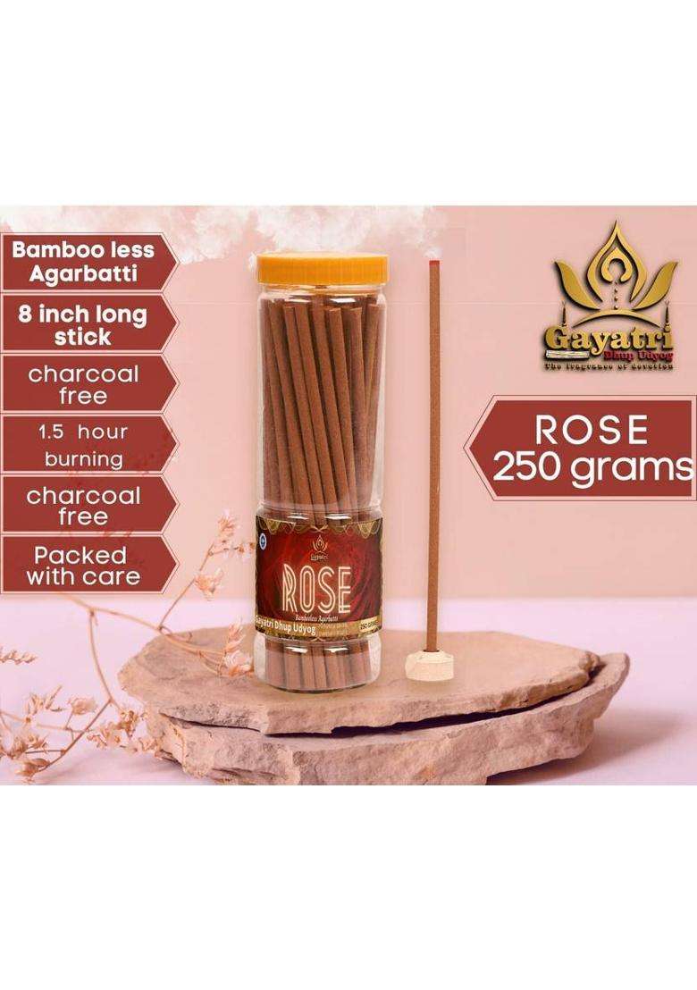 Aadishaktigayatri Rose Premium Bambooless Dhoop Agarbatti Stick (250 Gm Jar) 8 Inch Long Gulab Dhoopbatti Burning Time 1.5 Hours Highly Sented Charcoal Free G Set Of 1) - Indya