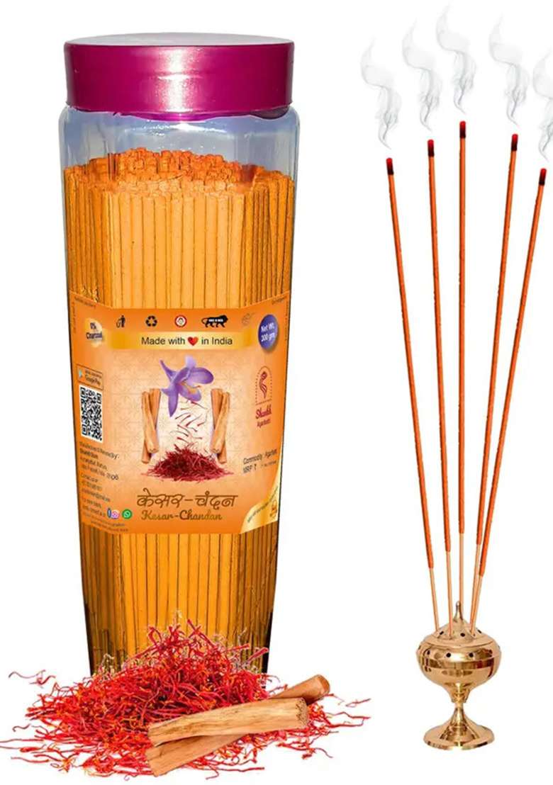 Green Spiritual Rose Pineapple & Sandal Agarbatti Pack Of 900 Gram (300 + 300 300) Fragrances Mogra Kesar Chandan G Set 3) - Indya
