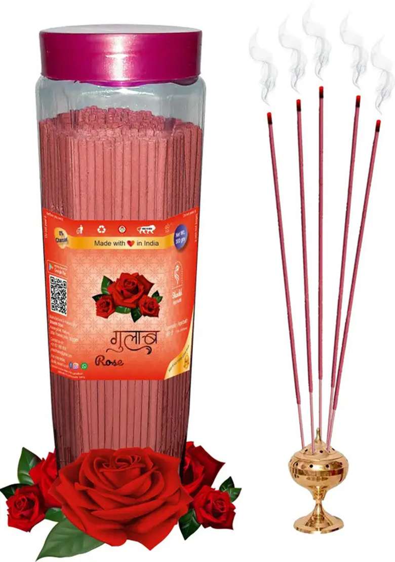 Green Spiritual Rose Pineapple & Sandal Agarbatti Pack Of 900 Gram (300 + 300 300) Fragrances Mogra Kesar Chandan G Set 3) - Indya