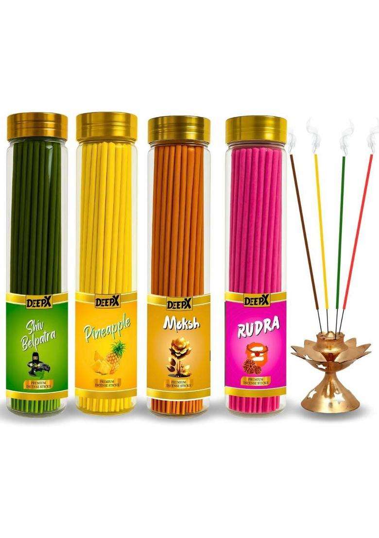 Deepx Premium Qaulity Agarbatti Best Fragrance Eco Without Bamboo Shiv Belpatra Pineapple Moksh Rudra (400 G Set Of 4) - Indya
