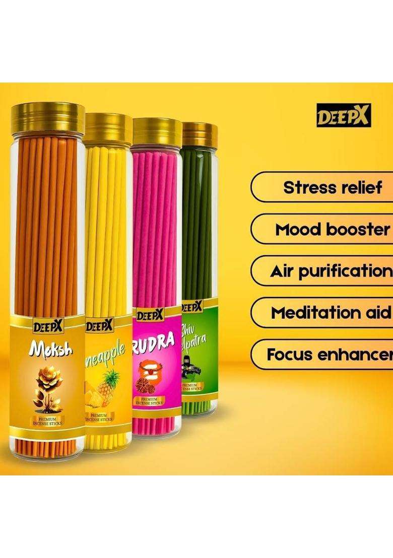 Deepx Premium Qaulity Agarbatti Best Fragrance Eco Without Bamboo Shiv Belpatra Pineapple Moksh Rudra (400 G Set Of 4) - Indya