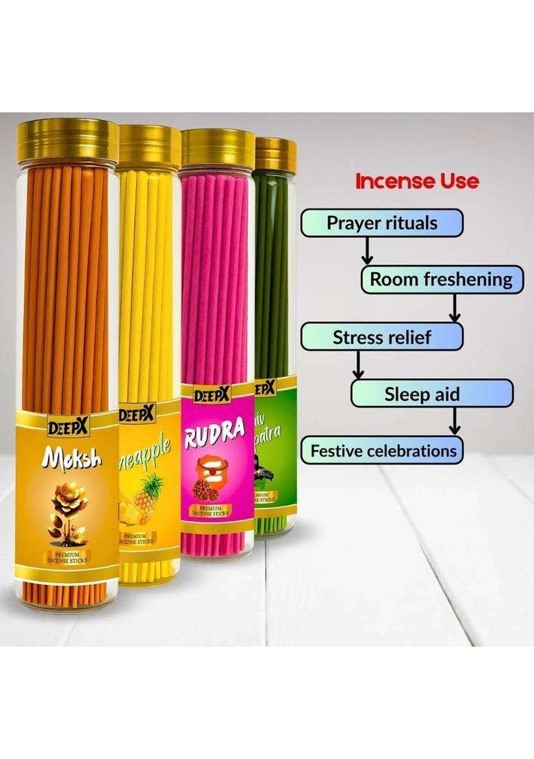 Deepx Premium Qaulity Agarbatti Best Fragrance Eco Without Bamboo Shiv Belpatra Pineapple Moksh Rudra (400 G Set Of 4) - Indya