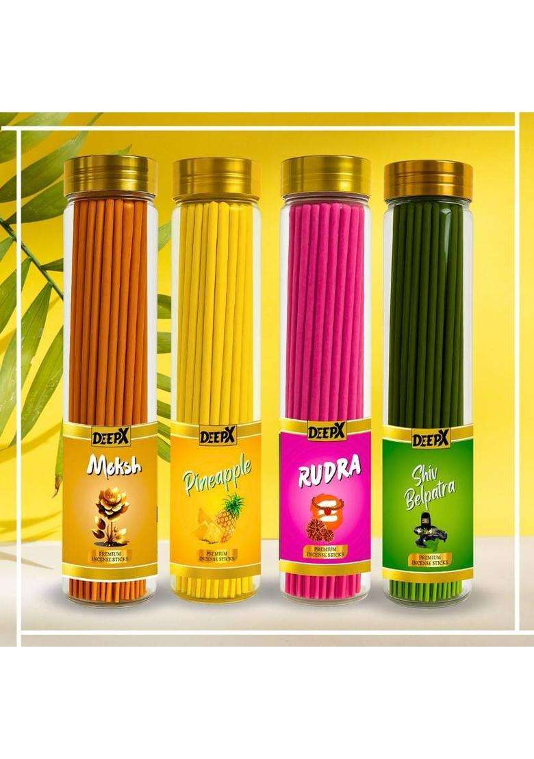 Deepx Premium Qaulity Agarbatti Best Fragrance Eco Without Bamboo Shiv Belpatra Pineapple Moksh Rudra (400 G Set Of 4) - Indya