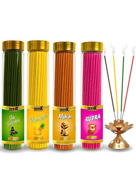 Deepx Premium Qaulity Agarbatti Best Fragrance Eco Without Bamboo Shiv Belpatra Pineapple Moksh Rudra (400 G Set Of 4)