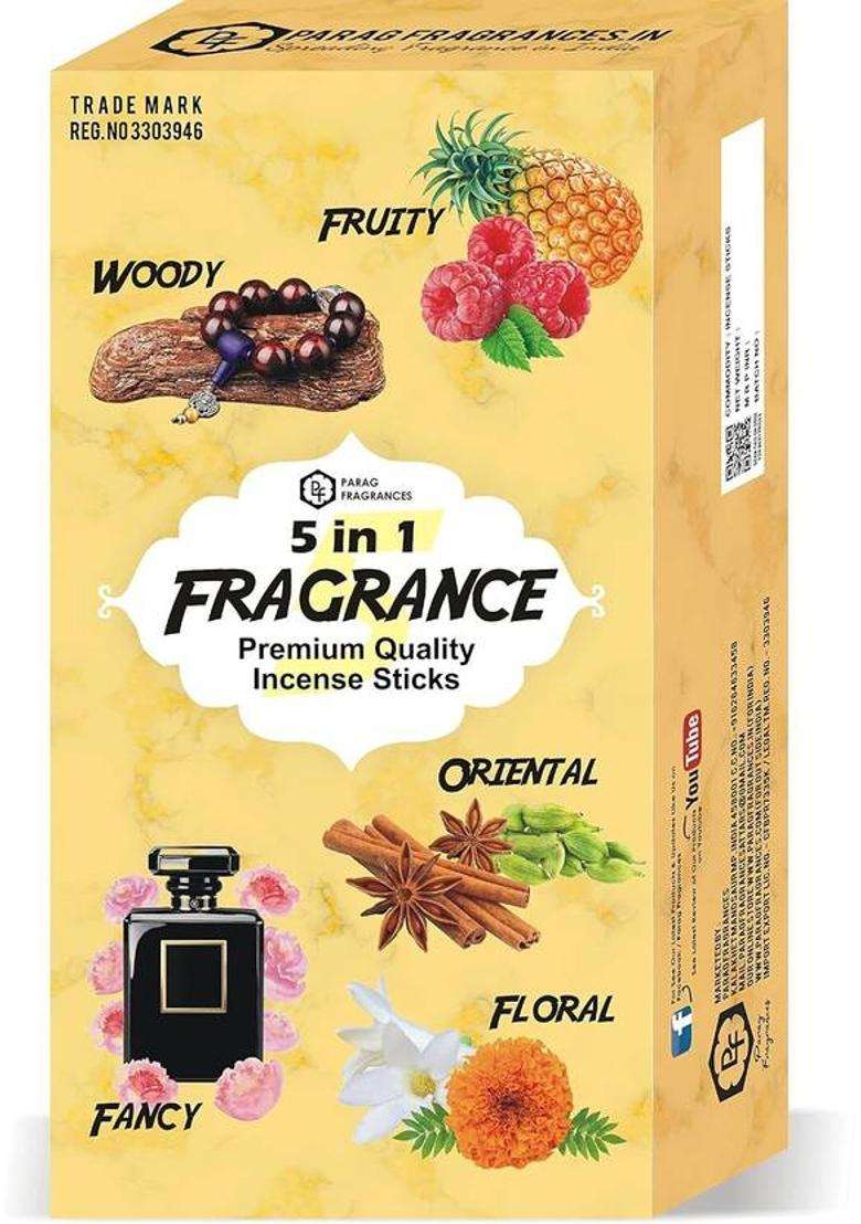 Parag Fragrances 5 In 1 Woody Floral Oriental Fancy Fruity Fragrance Incense Sticks Home (200 G Set Of 1) - Indya