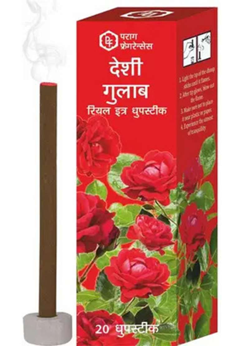 Parag Fragrances Desi Gulab Dhoop 20 Sticks Pack Rose (50 G Set Of 1) - Indya