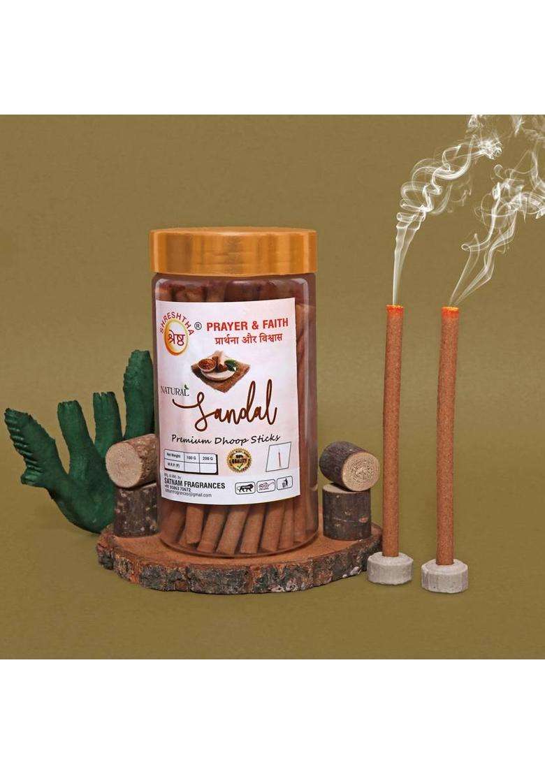 Shreshtha Natural Sandal Dry Dhoop Incense Sticks Agarbatti (100Grams) Chandan Sandalwood (100 G Set Of 1) - Indya