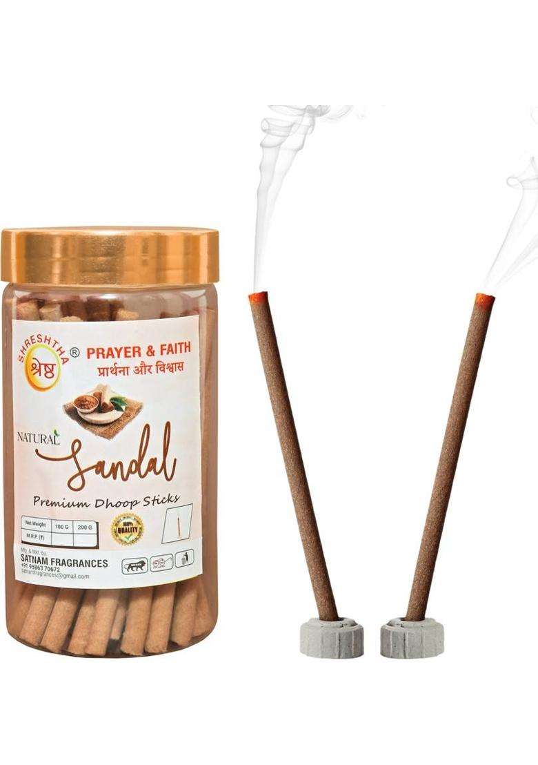 Shreshtha Natural Sandal Dry Dhoop Incense Sticks Agarbatti (100Grams) Chandan Sandalwood (100 G Set Of 1) - Indya