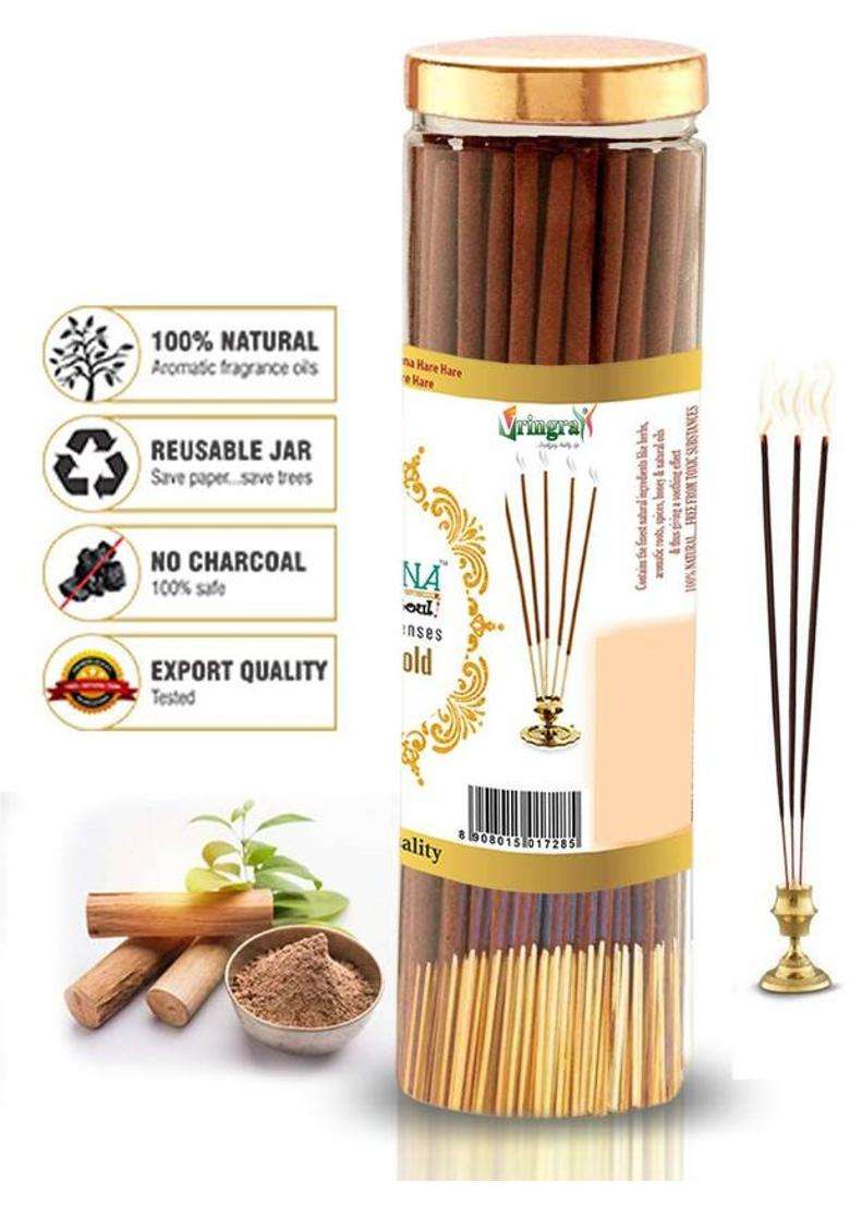 Vringra Hare Krishna Food For Soul Sandalwood Agarbatti - Natural & Chemical Free Masala Insence Sticks (Pack Of 2) (200 Units Set - Indya