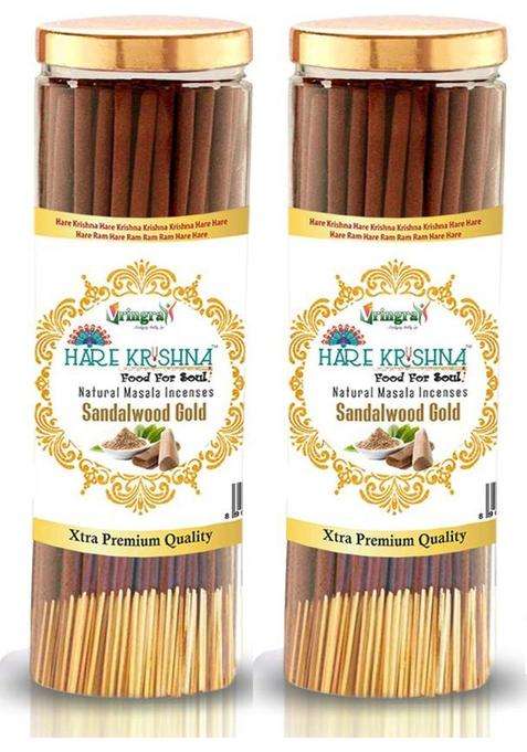 Vringra Hare Krishna Food For Soul Sandalwood Agarbatti - Natural & Chemical Free Masala Insence Sticks (Pack Of 2) (200 Units Set