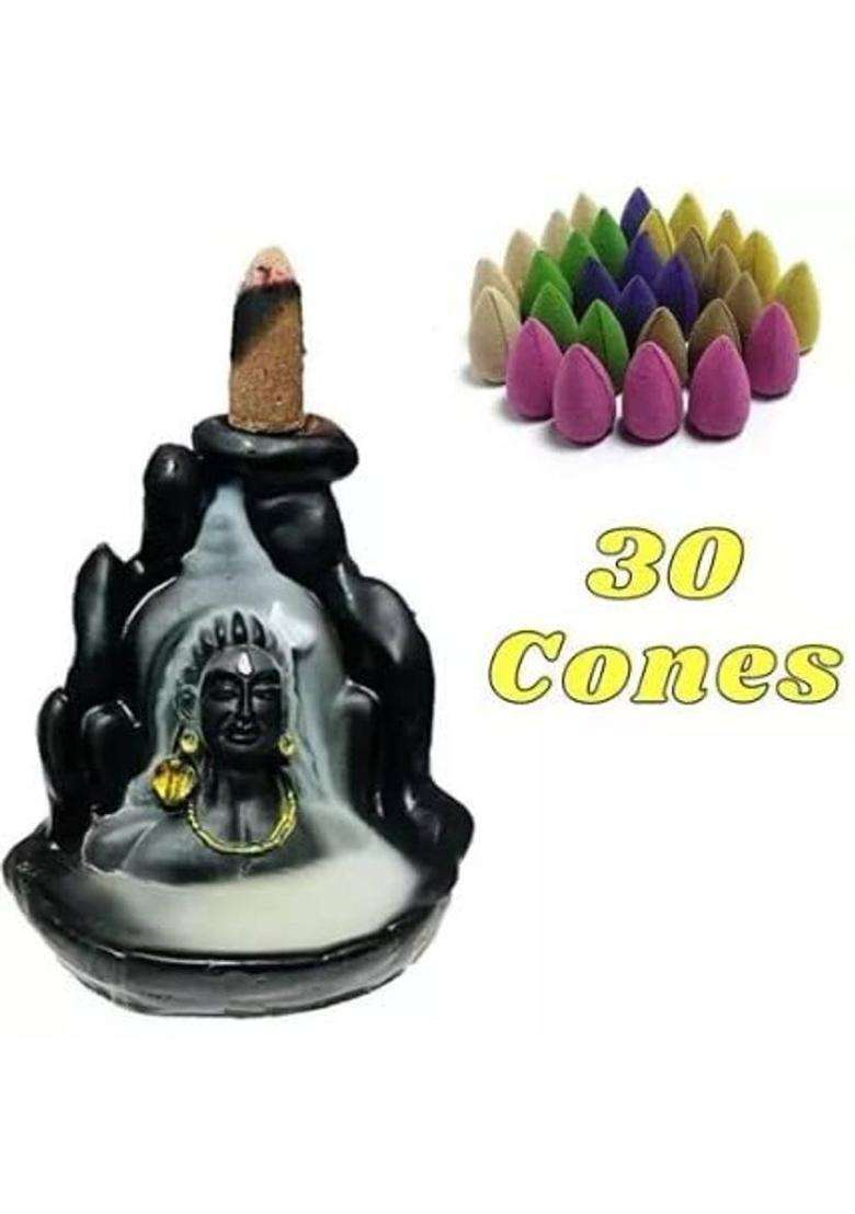 Bzilo Adiyogi Shiv Backflow Incense Burner With 30 Cones Best For Gifting M197 N/A (30 Units Set Of 1) - Indya