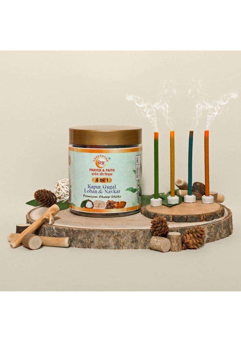 Shreshtha Premium 4 In 1 Kapur Gugal Loban Navkar Dry Dhoop Sticks Agarbatti (400Gms) / Camphor Gugal Loban (400 G Set Of 1) - Indya