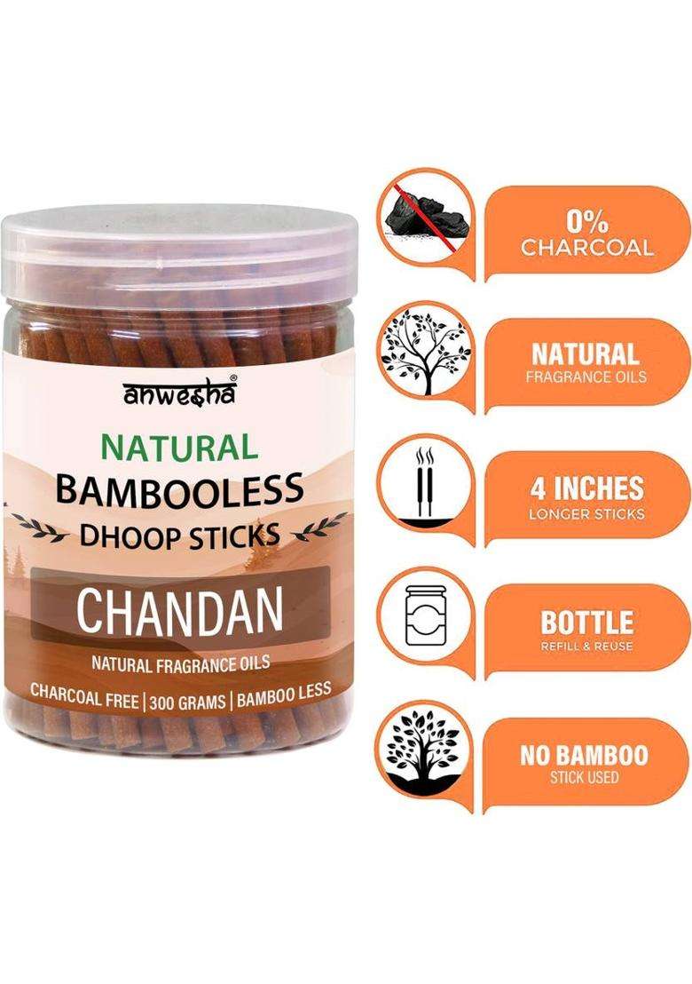 Anwesha Chandan Premium Bambooless Dhoop Sticks Box - 110 Scented Incense 300 Grams Reusable Pet Jar (300 G Set Of 1) - Indya