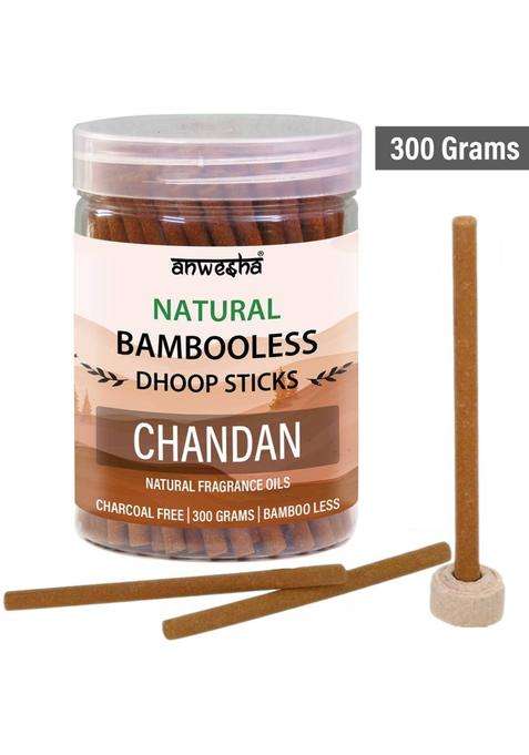 Anwesha Chandan Premium Bambooless Dhoop Sticks Box - 110 Scented Incense 300 Grams Reusable Pet Jar (300 G Set Of 1)