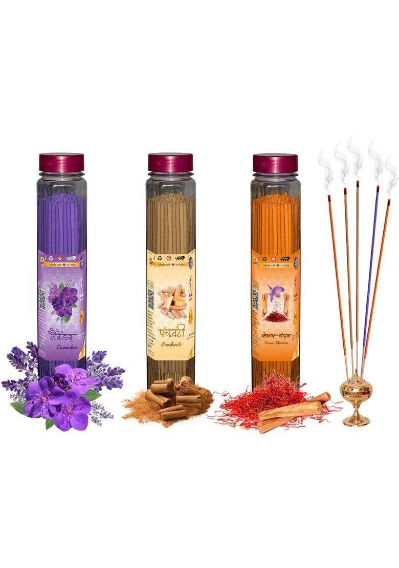 Green Spiritual Rose Agarbatti (Incense Stick) Pack Of 300 Gram Fragrance Panchvati Lavender Kesar Chandan (300 G Set 3) - Indya