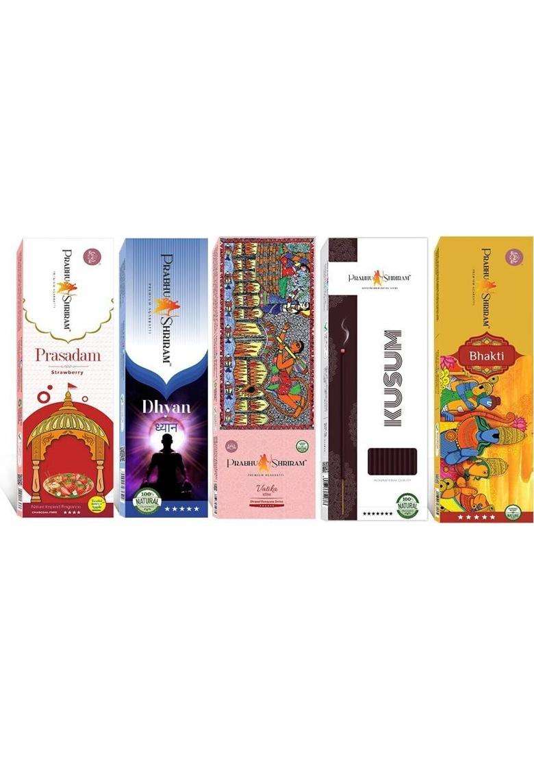 Prabhu Shriram Strawberry-Dhyan-Vatika-Kusum-Bhakti Incense Agarbatti220SticksPhoolfragrances Nature Inspired Fragrance Premium Designer Perfumes (316 G Set Of 5) - Indya