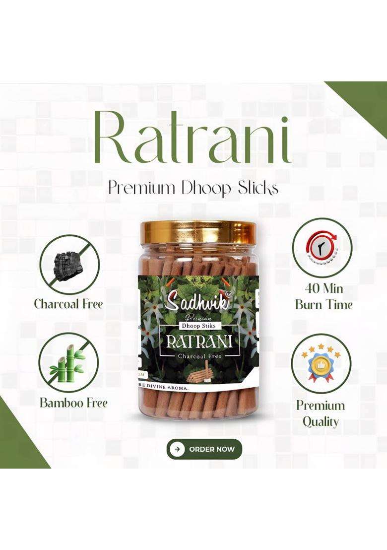 Sadhvik Premium Ratrani Dry Dhoop Incense Sticks Agarbatti 100Gms (100 G Set Of 1) - Indya