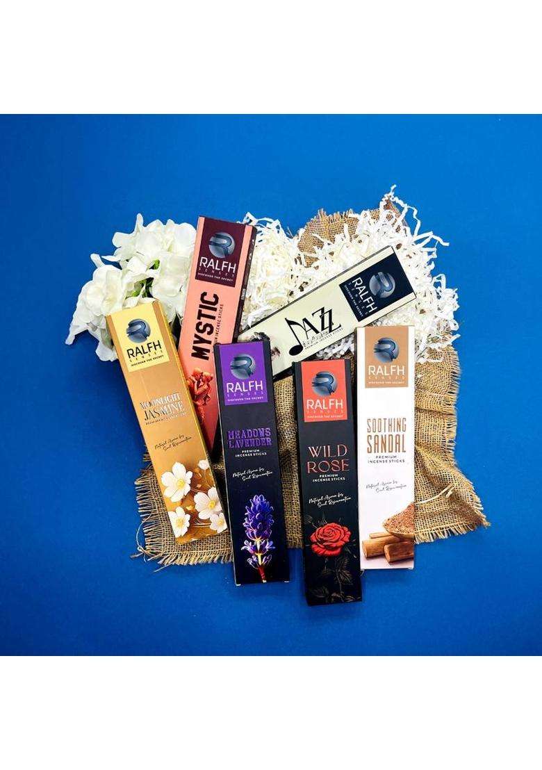 Ralfhsenses Ralfh Senses Incense Diwali Gift Combo Pack Of 6 Sticks JasmineRoseLavenderSandalwoodJazzMystic (1 Units Set 6) - Indya