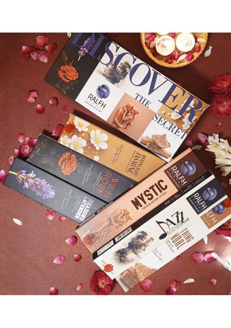 Ralfhsenses Ralfh Senses Incense Diwali Gift Combo Pack Of 6 Sticks JasmineRoseLavenderSandalwoodJazzMystic (1 Units Set 6) - Indya