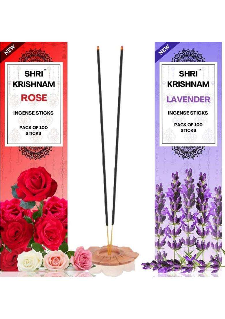 Shri Krishnam Rose & Lavender Agarbatti Pack Of 200 Stick Festive Special Rose (320 G Set 2) - Indya