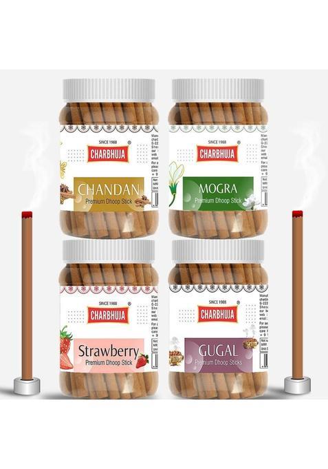 Charbhuja Special Dry Dhoop Stick (500G=4125G)(Chandan Mogra Strawberry Guggul) Floral Fruit Woody Blossom (Pack Of 4)
