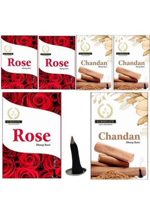 Kubernath Rose & Chandan Dhoop Batti For Daily Puja Use Per Pack 20 Stick Rose, Sandal (Pack Of 6)