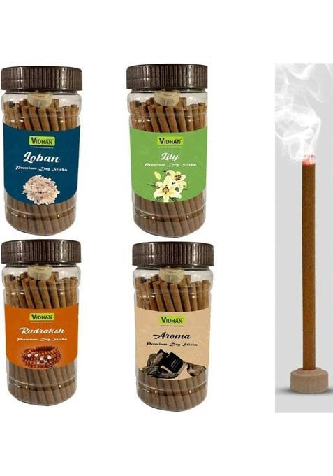 Vidhan Pooja Dhoop Sticks Premium Jar 100Gm X4 ( 400 Gram) No Bamboo Charcoal Guggul Woody Jasmine Hibiscus (Pack Of 4)
