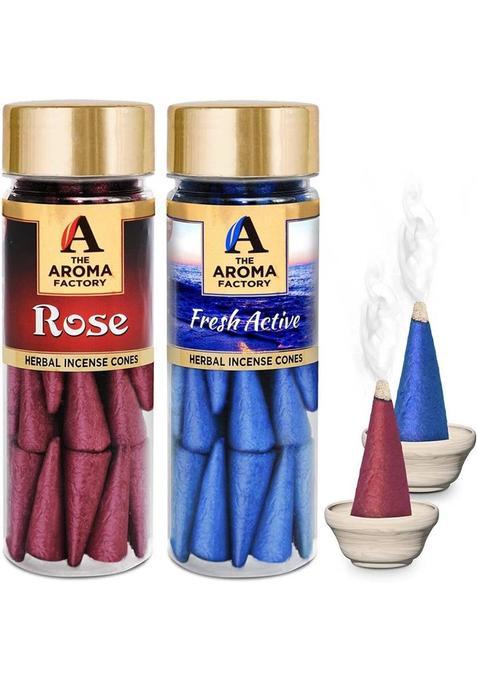 The Aroma Factory Incense Dhoop Cone For Pooja Rose & Fresh Active 2 Bottles X 30 Cones Sandal (Pack Of 2)