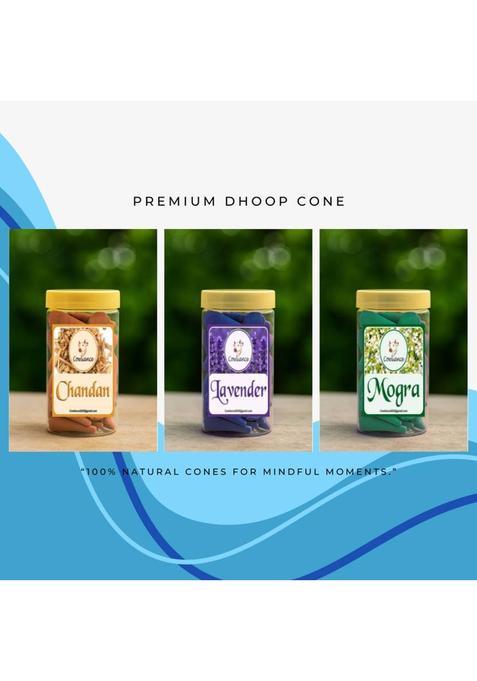 Cowliance Natural Floral Dhoop Cones For Meditation And Home Purification Sandal Lavender Jasmine (Pack Of 3)