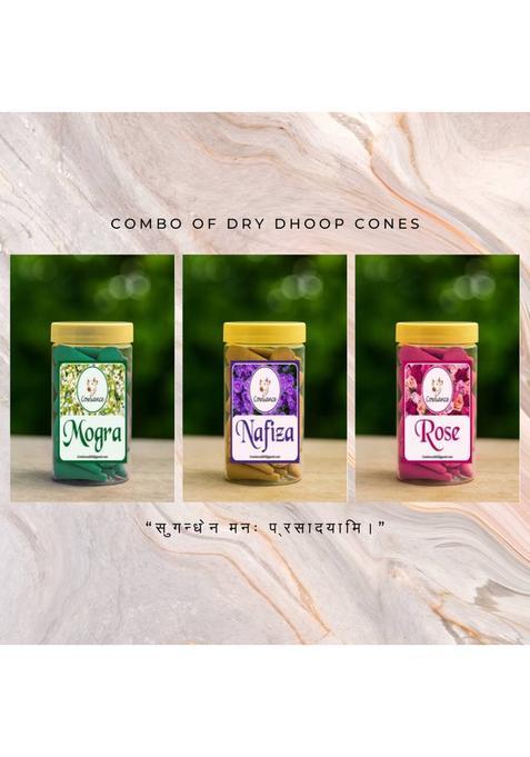 Cowliance Premium Long Burning Dhoop Cones For Strong Pleasant Fragrance Jasmine, Lime, Rose (Pack Of 3)