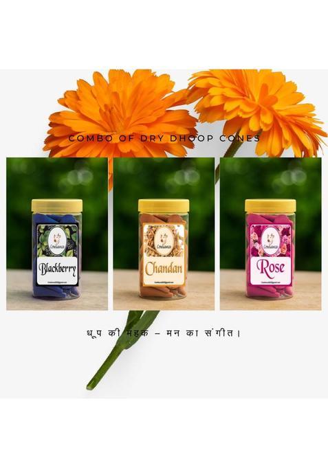 Cowliance Premium Dhoop Cones For Calmness And Relaxation Natural Aroma Fruit Sandal Rose (Pack Of 3)