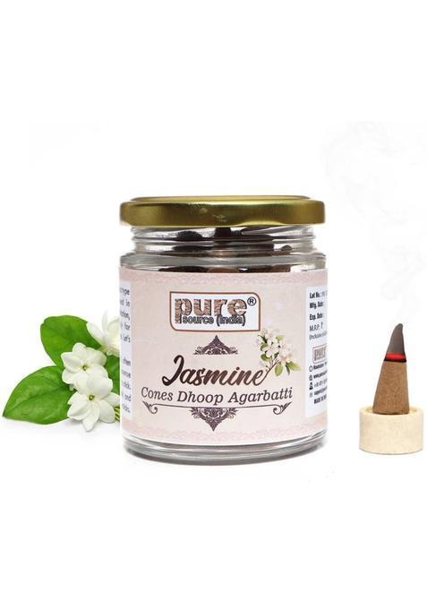 Pure Source (India) Jasmine Natural Dhoop Cones With 50Gm Glass Jar For Pooja Fragrance (Pack Of 50)