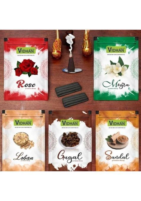 Vidhan Zipper Pouch Mix Fragrance 20 Sticks Each Packet18 Guggul Musk Frankincense Lavender Orchid Dhoop (Pack Of 5)