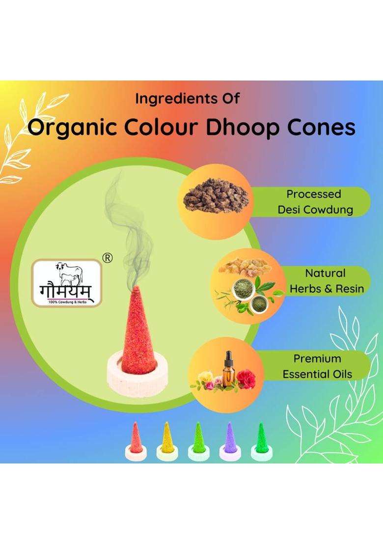Gaumayam Gulab-Chandan Colour Dhoop Cone Combo 200Gm Jar Withstand Incense Dhupbatti Rose Sandal - Indya
