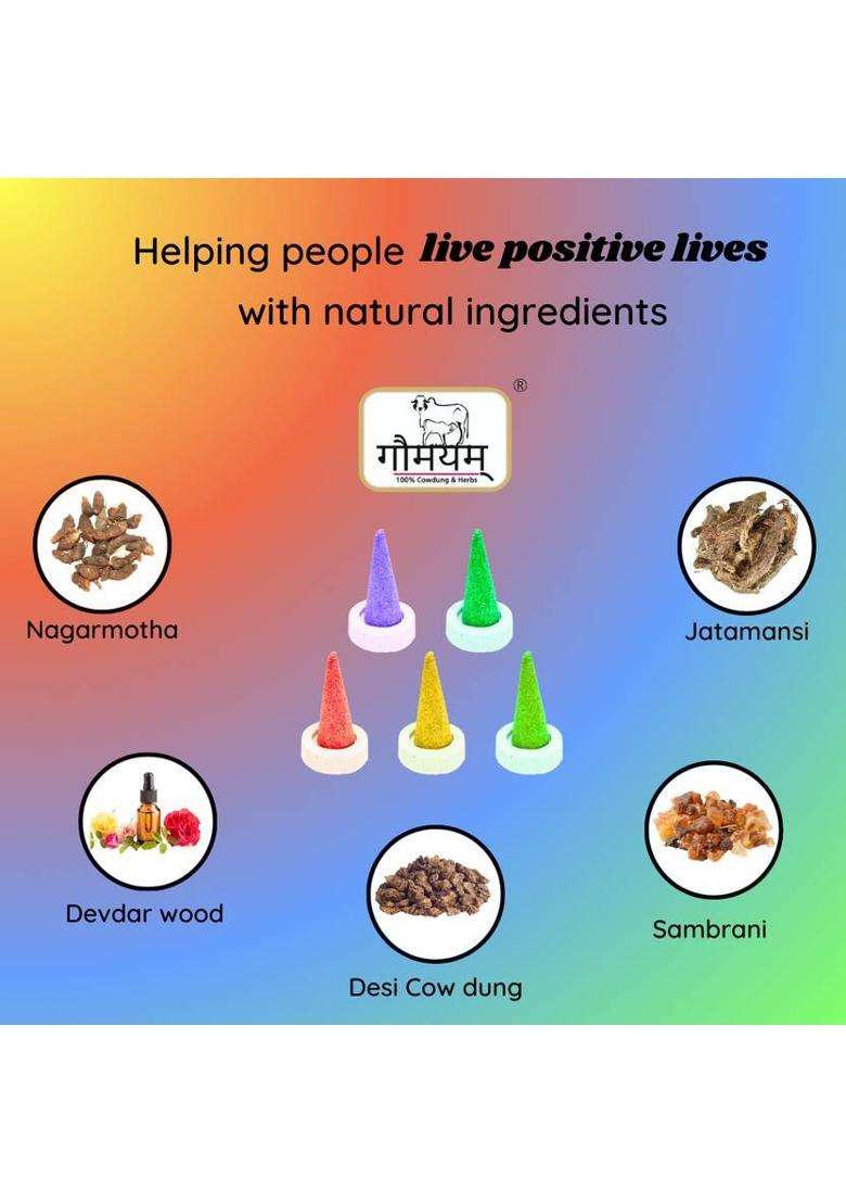 Gaumayam Gulab-Chandan Colour Dhoop Cone Combo 200Gm Jar Withstand Incense Dhupbatti Rose Sandal - Indya