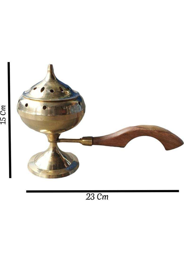 Robin Export Company Premium Quality Brass Sambrani Stand & Loban Dhoop Dani With Wooden Handle - Indya