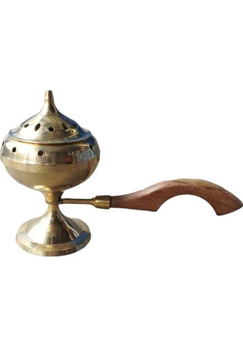 Robin Export Company Premium Quality Brass Sambrani Stand & Loban Dhoop Dani With Wooden Handle