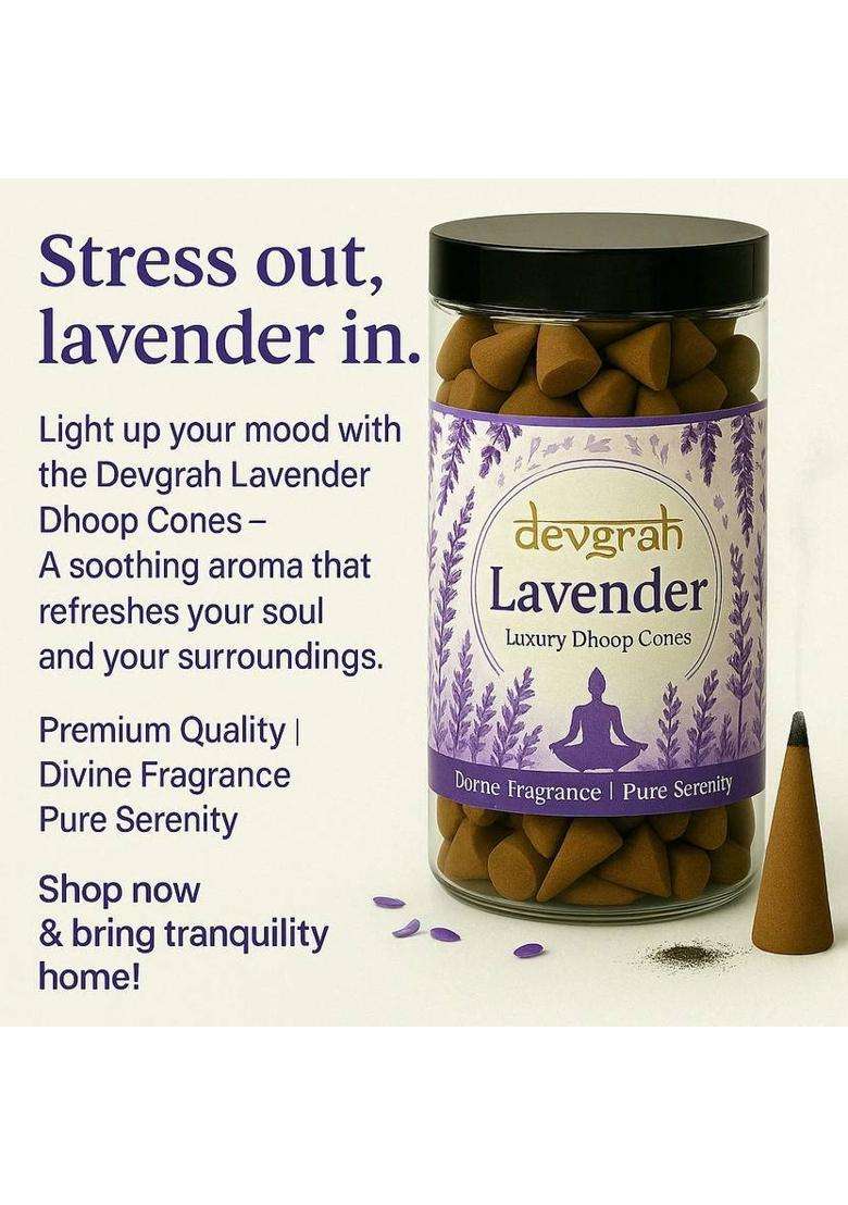 Devgrah Dhoop Cone Loban & Lavender For Pooja (100G Each) Charcoal-Free Incense Woody (Pack Of 2) - Indya