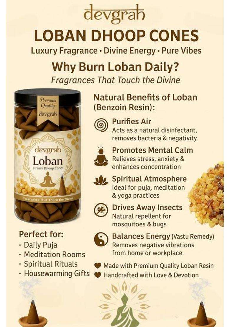 Devgrah Dhoop Cone Loban & Lavender For Pooja (100G Each) Charcoal-Free Incense Woody (Pack Of 2) - Indya