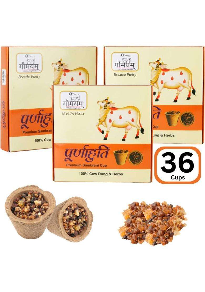 Gaumayam Organic Havan Cups Sambrani Dhoop For Pooja- JatamansiSambraniDevar Wood (Pack Of 3) - Indya