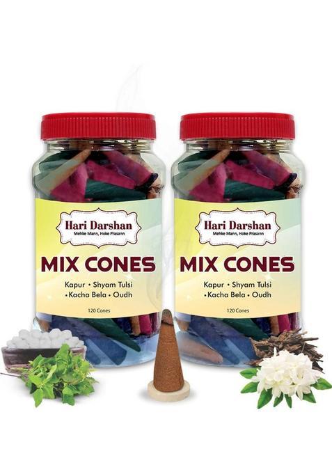 Hari Darshan Mix Dhoop Cones - 240 Kapur Shyam Tulsi Kacha Bela Oudh Floral (Pack Of 2)