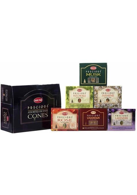 Hem Precious 6 Variant Assorted Incense Dhoop Cones Chandan Patchouli Rose Jasmine Musk Lavender (Pack Of 6)