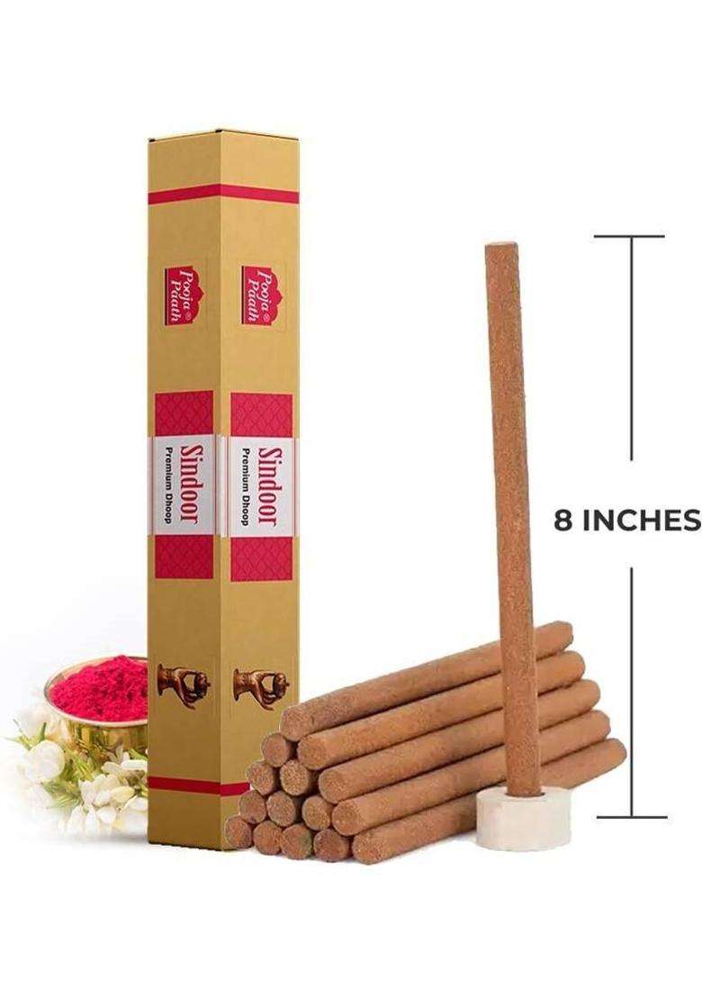 Poojapaath Natural Fragrance Premium Sindoor Drystick Dhoop & Incense Sticks For Puja (Pack Of 6) - Indya