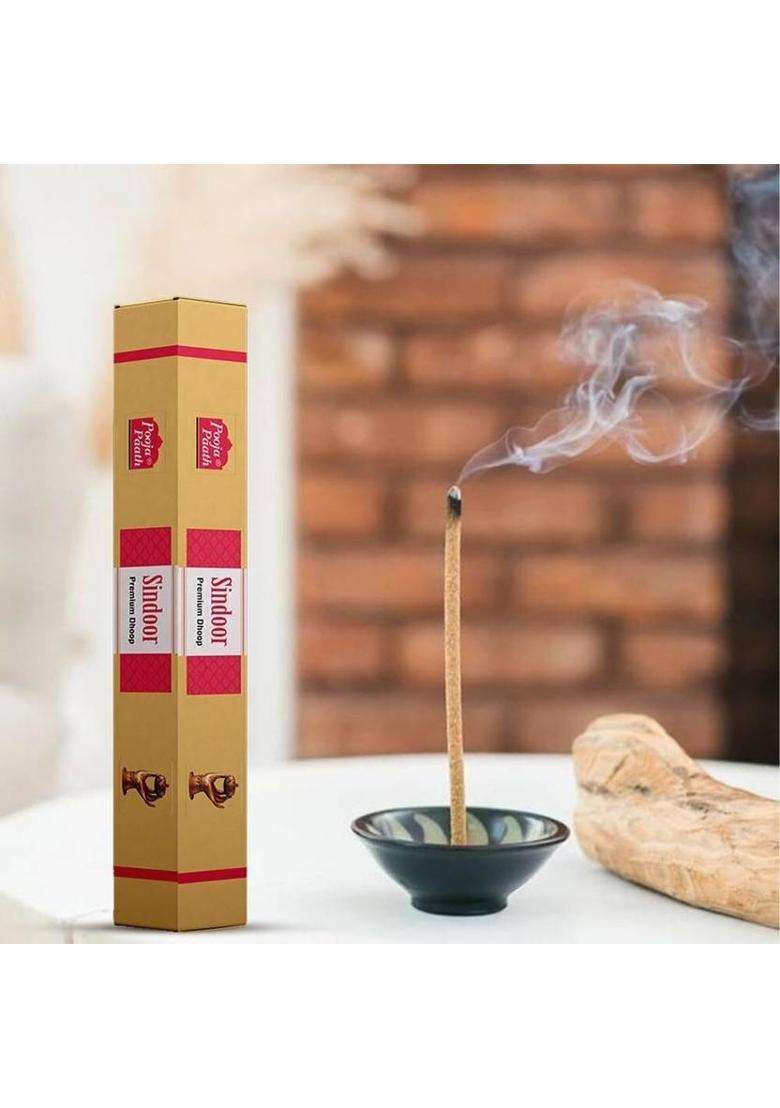 Poojapaath Natural Fragrance Premium Sindoor Drystick Dhoop & Incense Sticks For Puja (Pack Of 6) - Indya